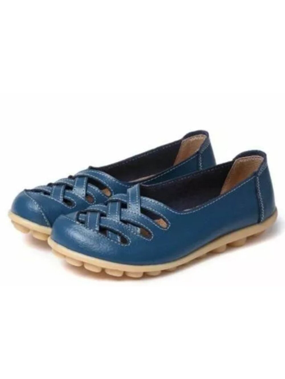 Women's Leather Ballerina Flat Casual Closed Toe Shoes Light Blue Size 43/ US-10 - Picture 2 of 11